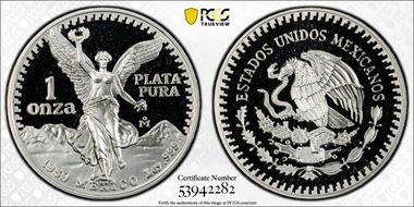 1989-Mo Onza Libertad Ag w/ Dot .999 PR69DCAM