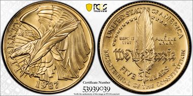 1987-W $5 Constitution MS69