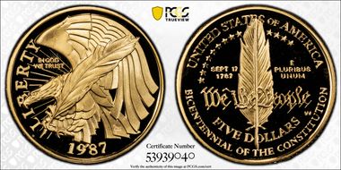 1987-W $5 Constitution PR69DCAM