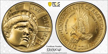 1986-W $5 Statue Of Liberty MS68