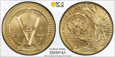 2019-W $5 American Legion 100th Ann MS70