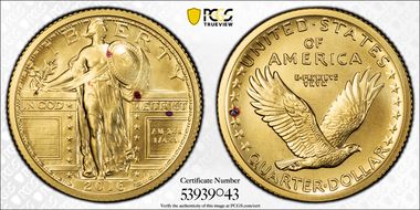 2016-W 25C 100th Anniversary Gold SP67