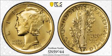 2016-W 10C 100th Anniversary Gold SP70