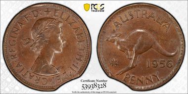 1956 Y. (p) 1D Melbourne obverse MS62BN