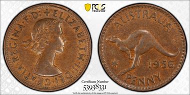 1956 Y. (p) 1D Melbourne obverse AU55BN