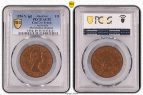 1956 Y. (p) 1D Melbourne obverse AU55BN