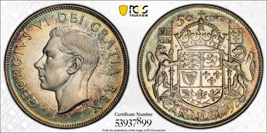 1952 50C Narrow Date AU55
