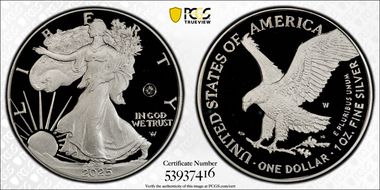 2025-W $1 Silver Eagle w/ Laser Privy First Strike PR68DCAM
