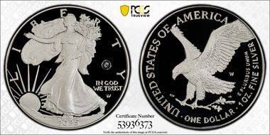2025-W $1 Silver Eagle w/ Laser Privy First Strike PR69DCAM