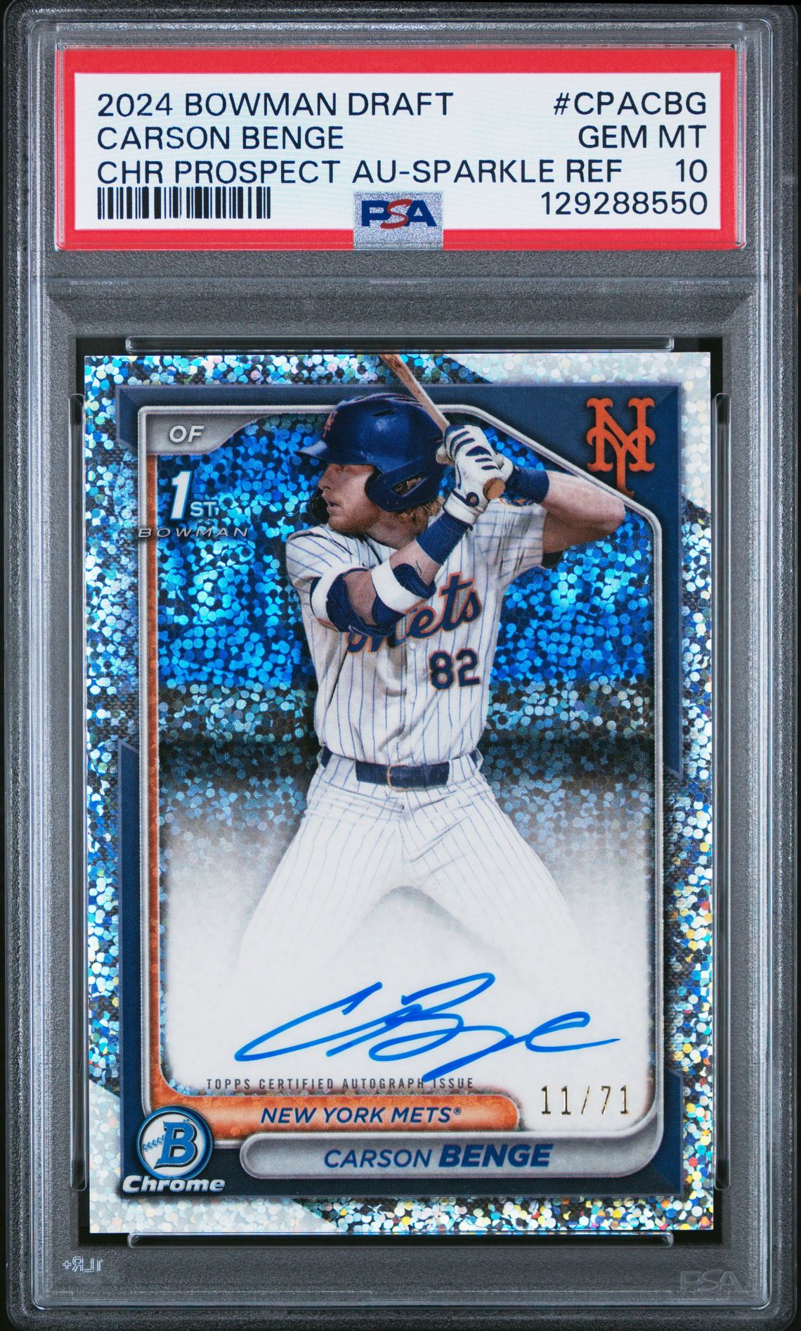 2024 Bowman BOWMAN DRAFT CHROME PROSPECT AUTOGRAPHS CHR PROSPECT AU-SPARKLE REF #CPACBG Carson Benge front