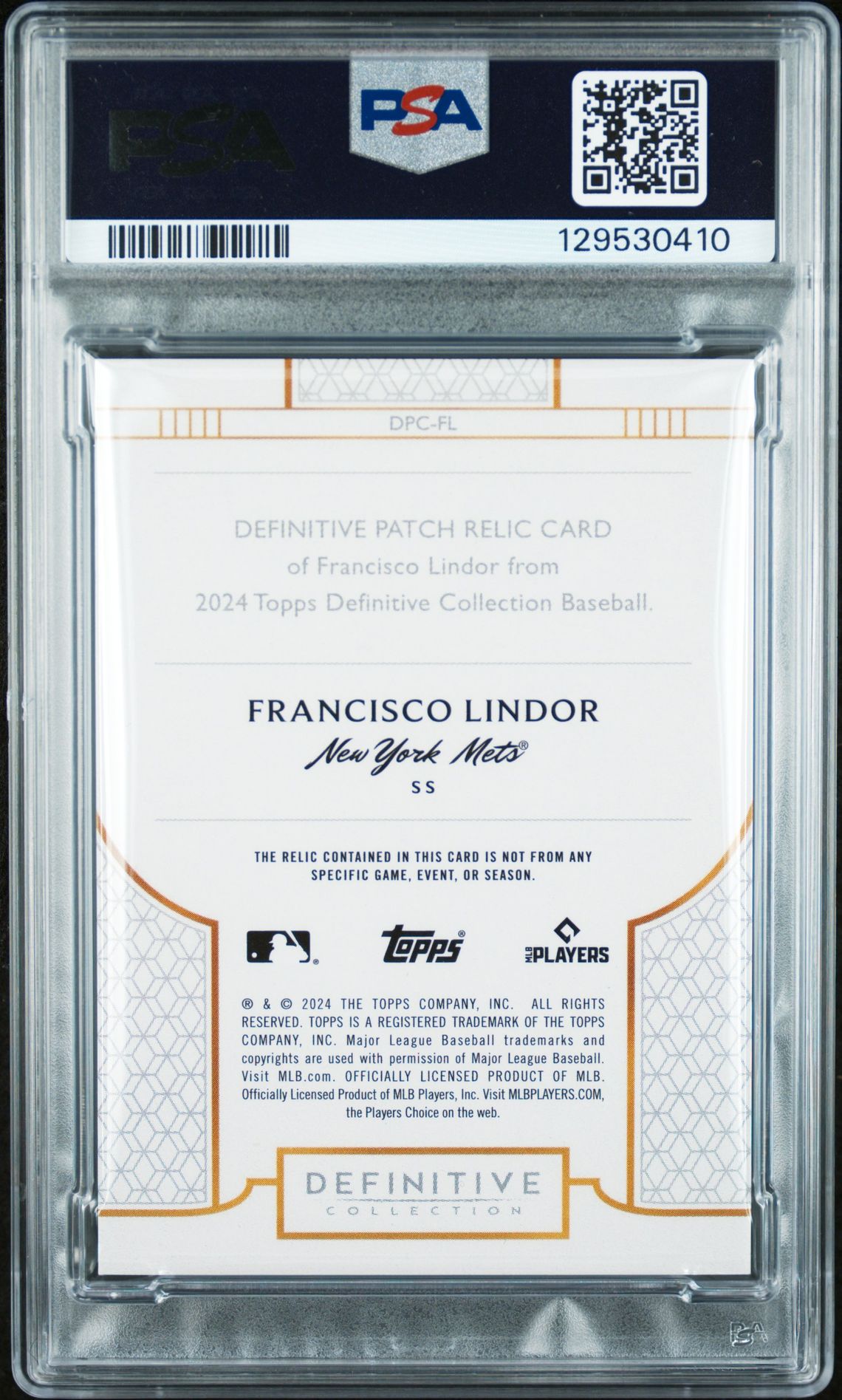2024 Topps Definitive Collection Definitive Patch Collection 1/1 Francisco Lindor #Dpcfl Mint 9 back