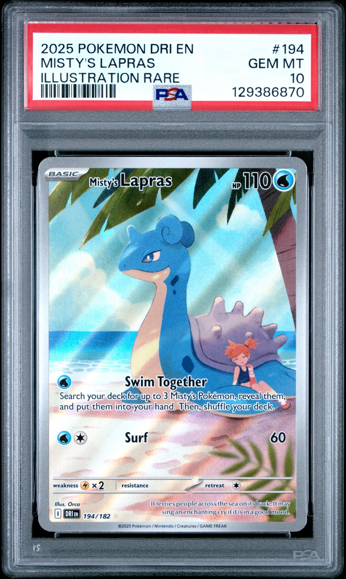 2025 Pokemon Dri En-Destined Rivals Misty's Lapras #194 (Illustration Rare) Gem Mt 10 front