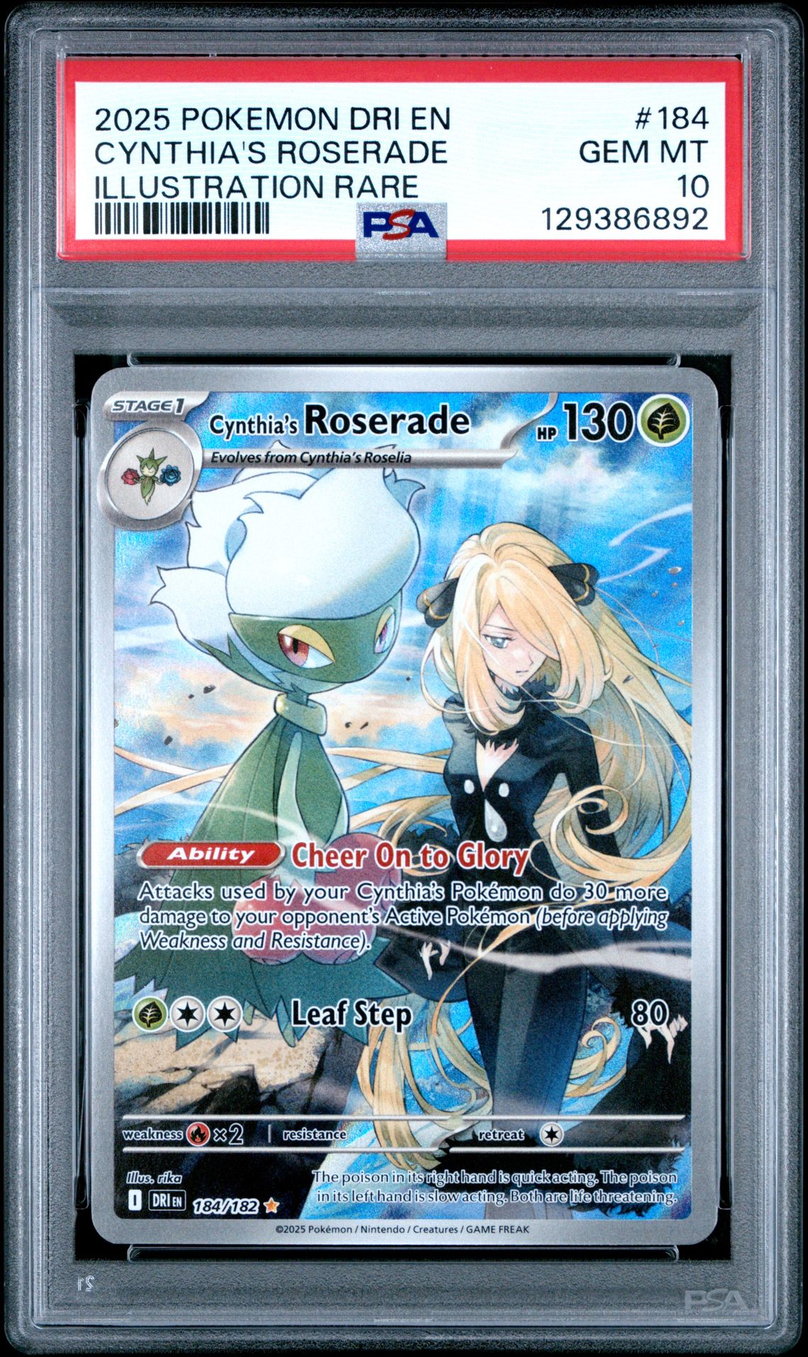 2025 Pokemon Dri En-Destined Rivals Cynthia's Roserade #184 (Illustration Rare) Gem Mt 10 front