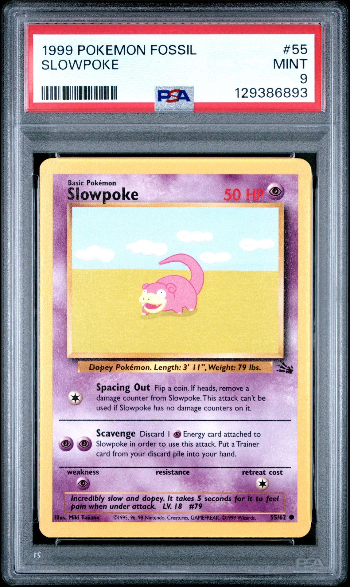 1999 Pokemon Fossil Slowpoke #55 Mint 9 front