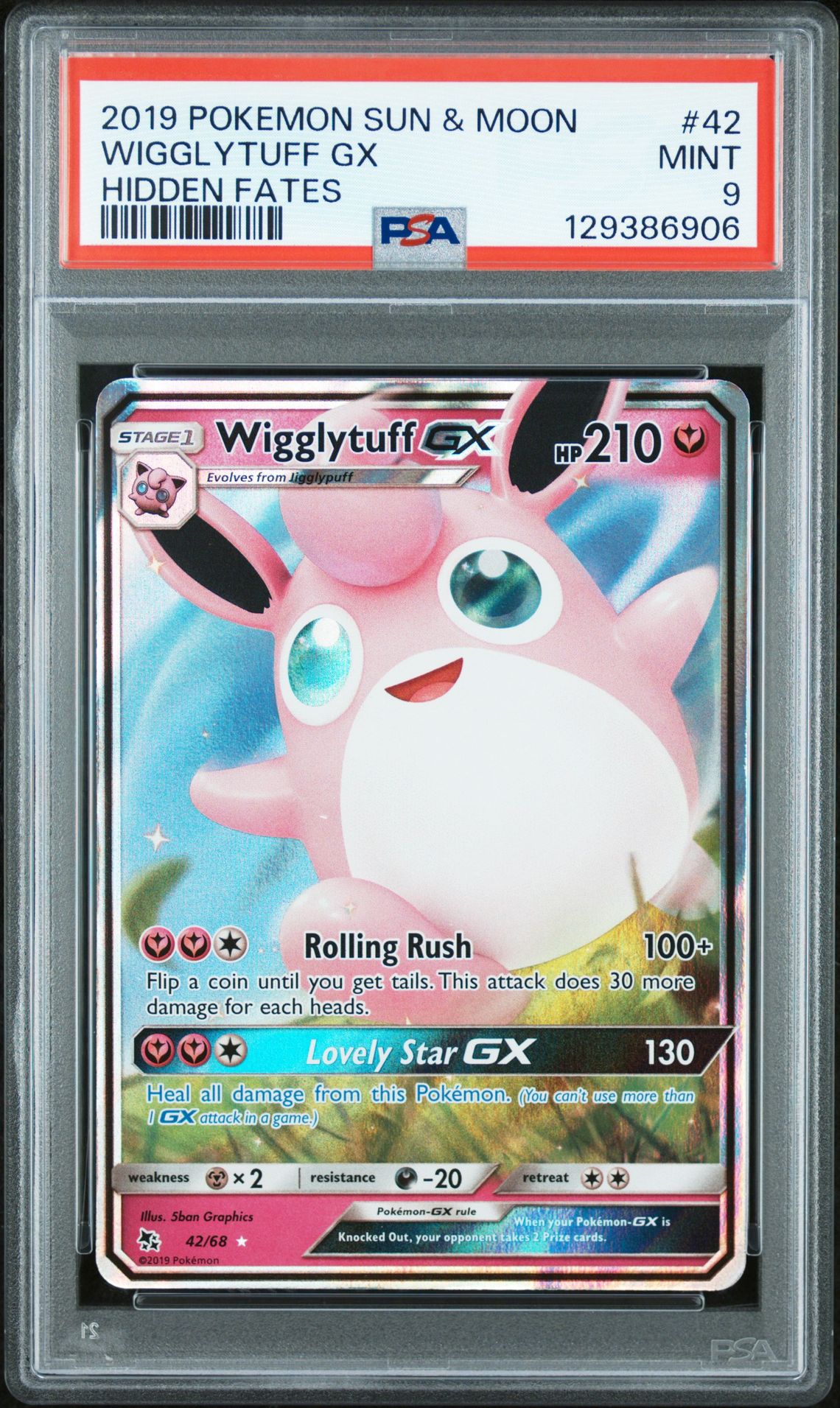 2019 Pokemon Sun & Moon Hidden Fates Wigglytuff Gx #42 (Hidden Fates) Mint 9 front