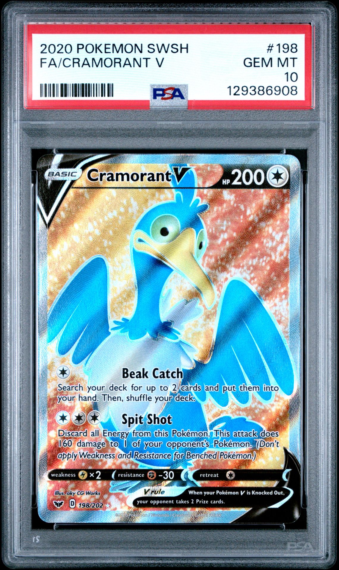 2020 Pokemon Sword & Shield Fa/Cramorant V #198 Gem Mt 10 front