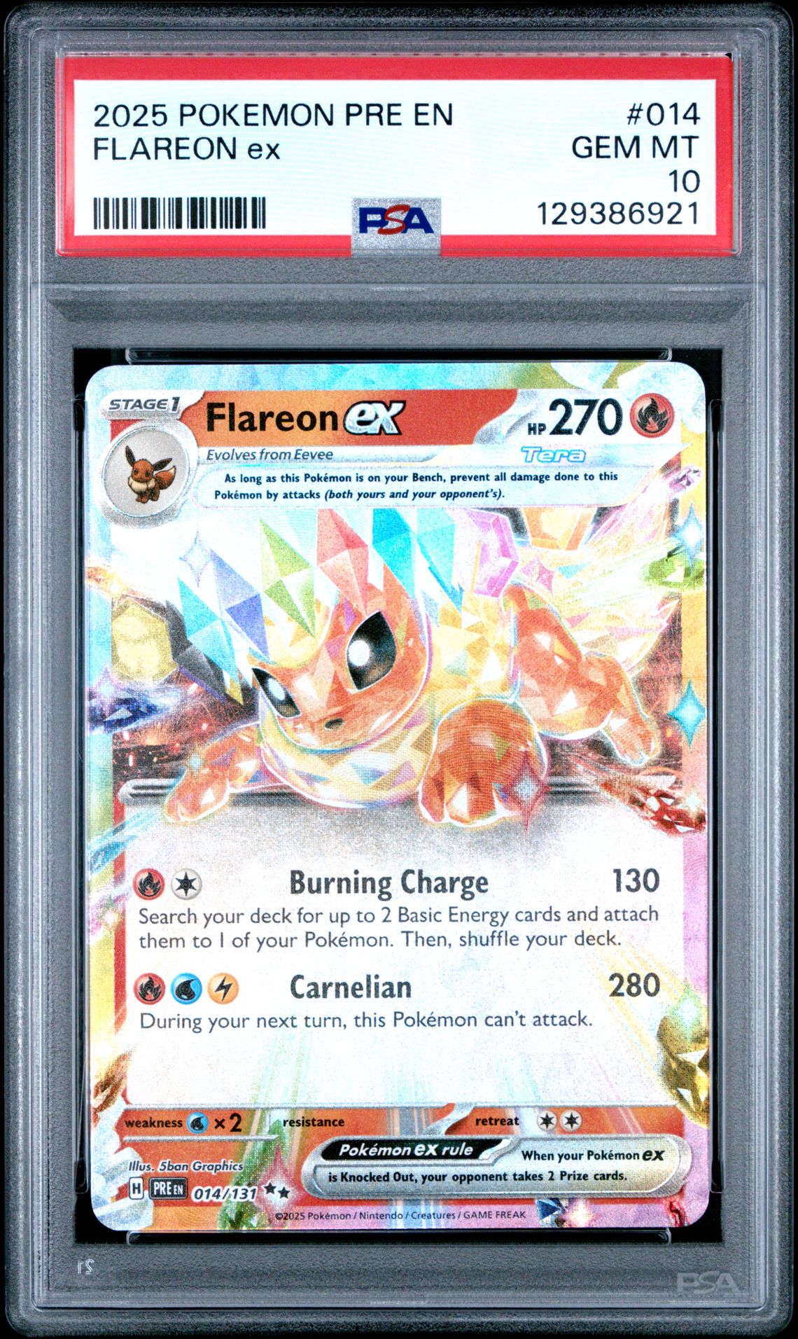 2025 Pokemon Pre En-Prismatic Evolutions Flareon Ex #014 Gem Mt 10 front