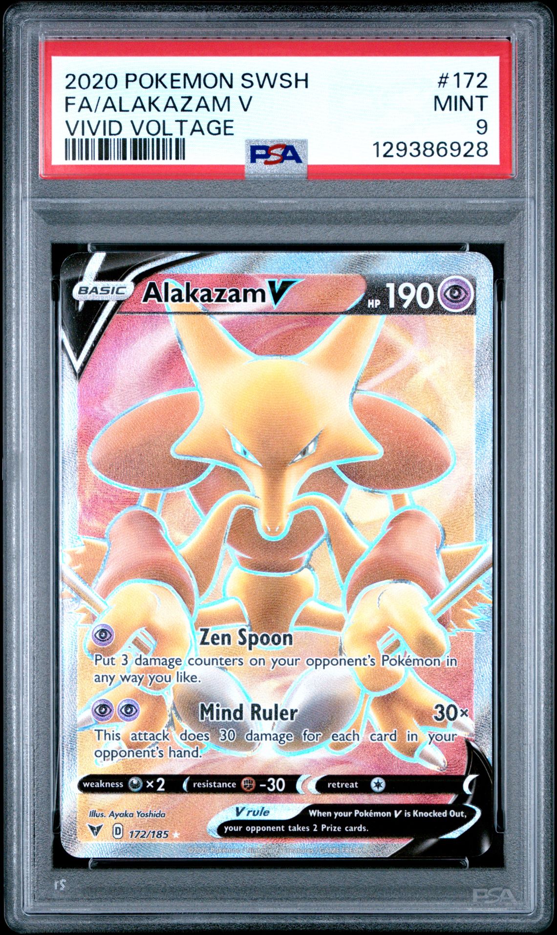 2020 Pokemon Sword & Shield Vivid Voltage Fa/Alakazam V #172 (Vivid Voltage) Mint 9 front