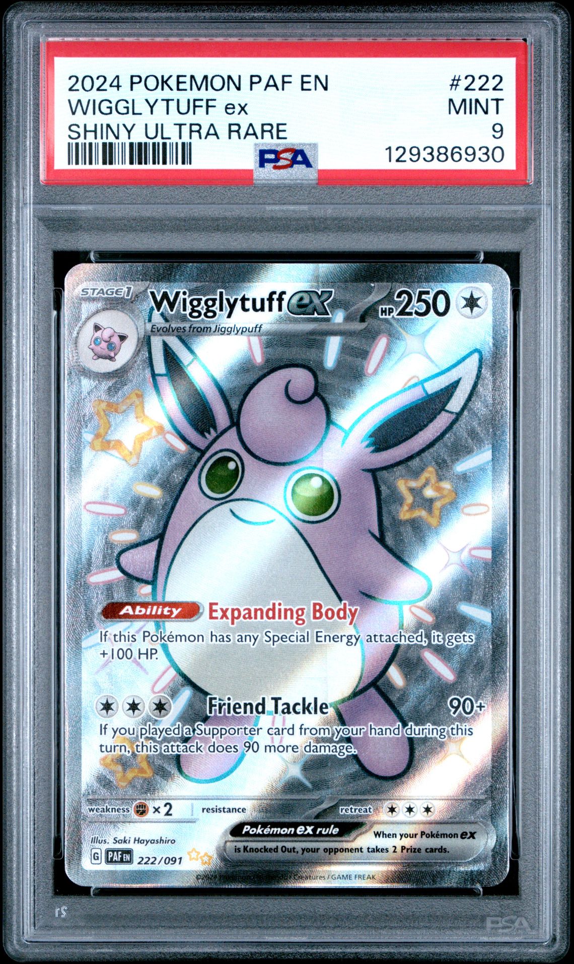 2024 Pokemon Paf En-Paldean Fates Wigglytuff Ex #222 (Shiny Ultra Rare) Mint 9 front