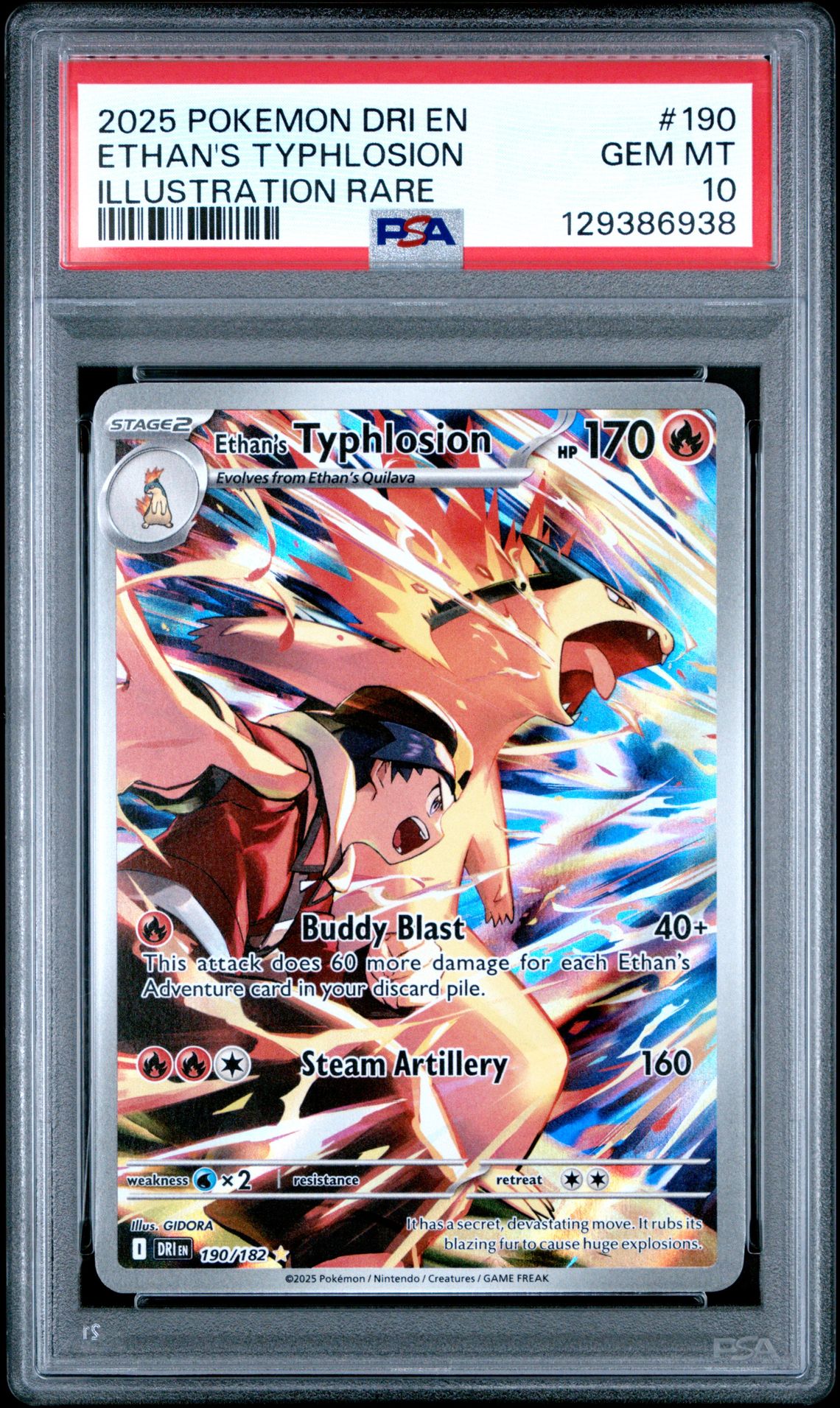 2025 Pokemon Dri En-Destined Rivals Ethan's Typhlosion #190 (Illustration Rare) Gem Mt 10 front