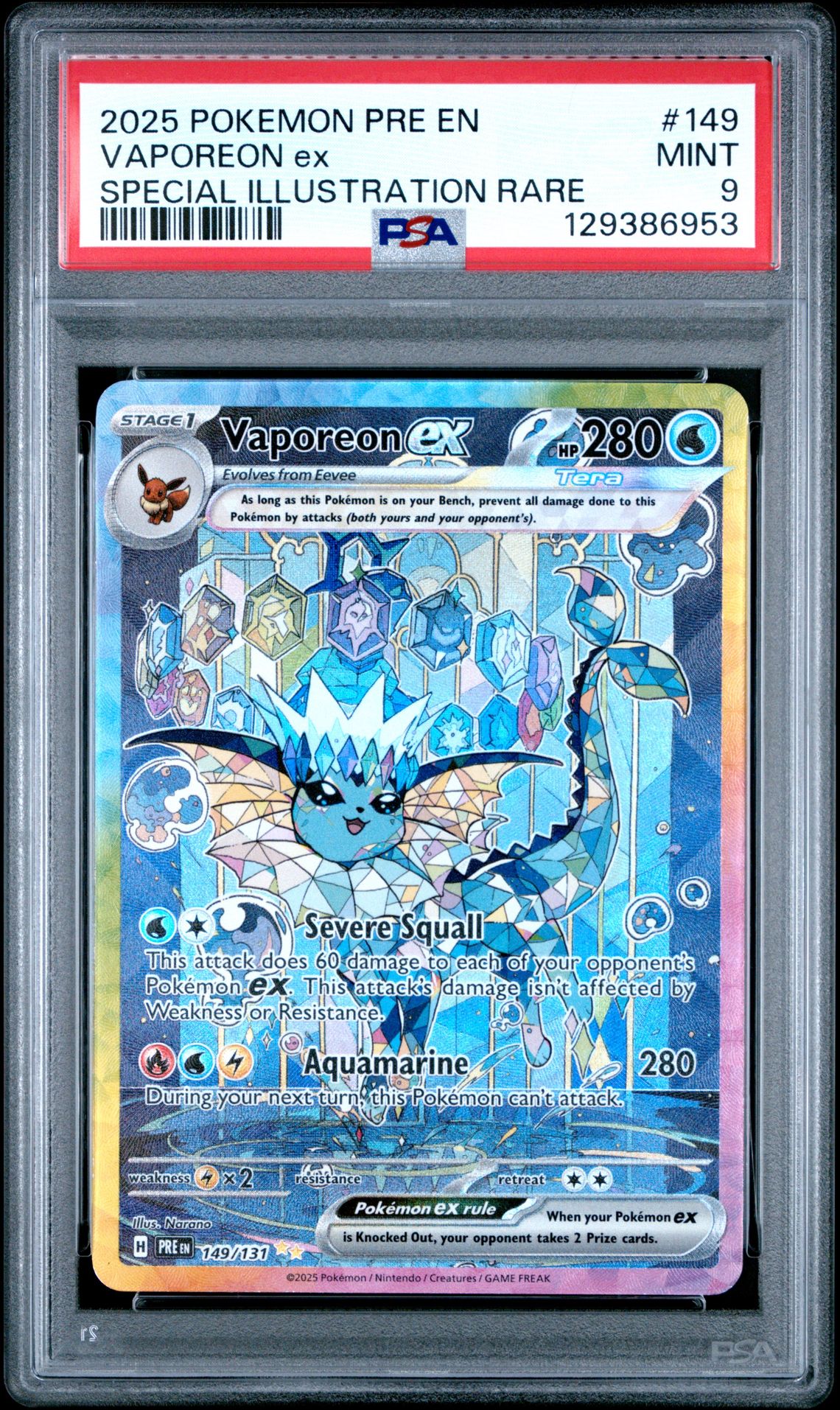 2025 Pokemon Pre En-Prismatic Evolutions Vaporeon Ex #149 (Special Illustration Rare) Mint 9 front