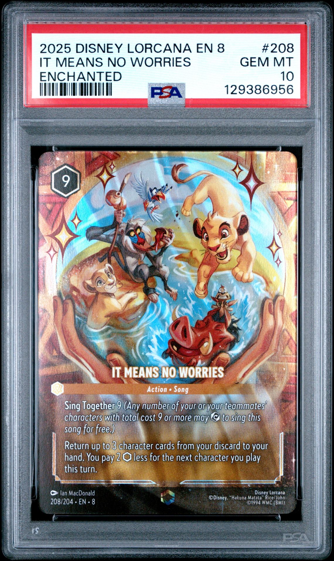 2025 Disney Lorcana En 8-Reign Of Jafar It Means No Worries #208 (Enchanted) Gem Mt 10 front