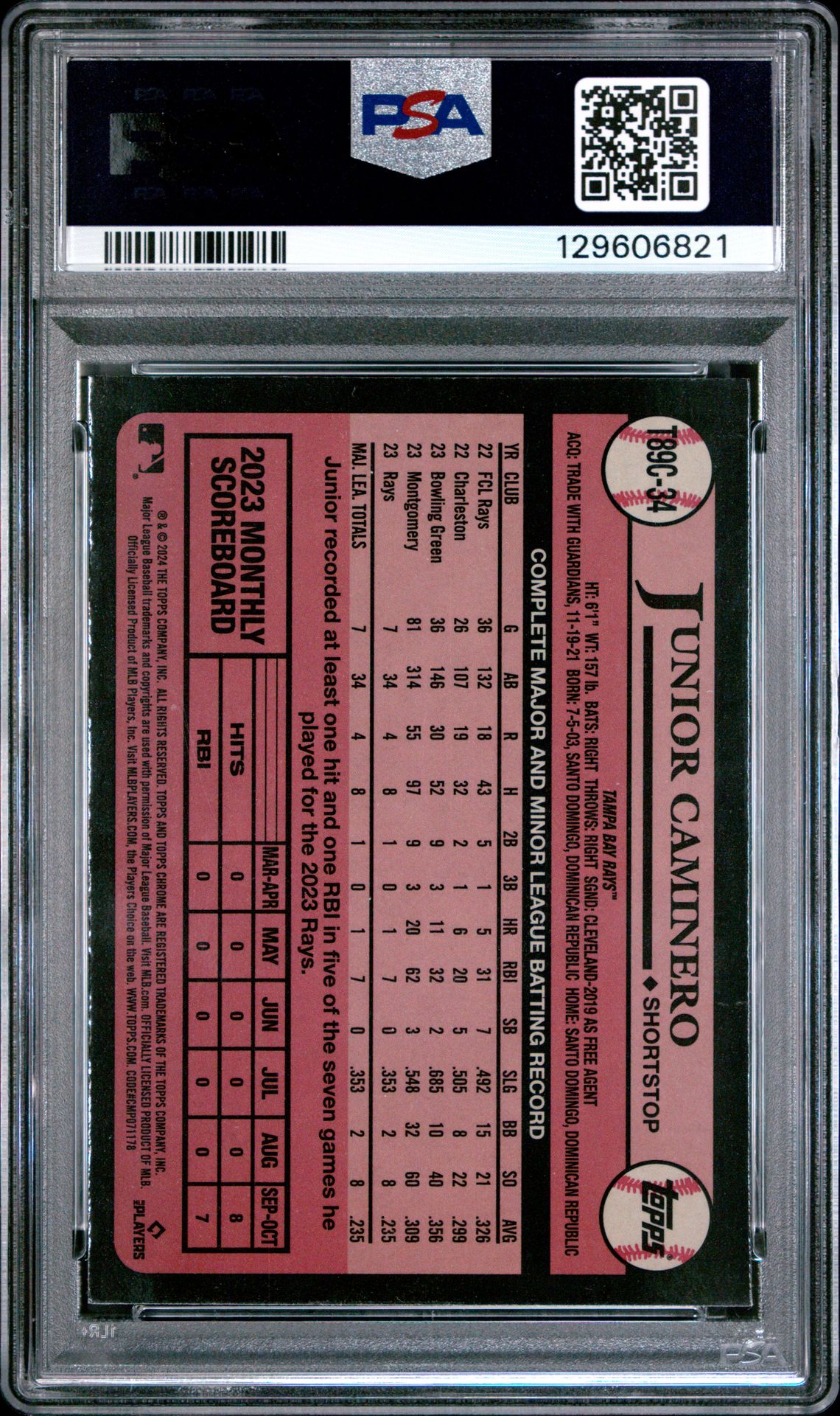 2024 Topps Silver Pack 1989 Chrome Promo Junior Caminero #T89C34 Mint 9 back