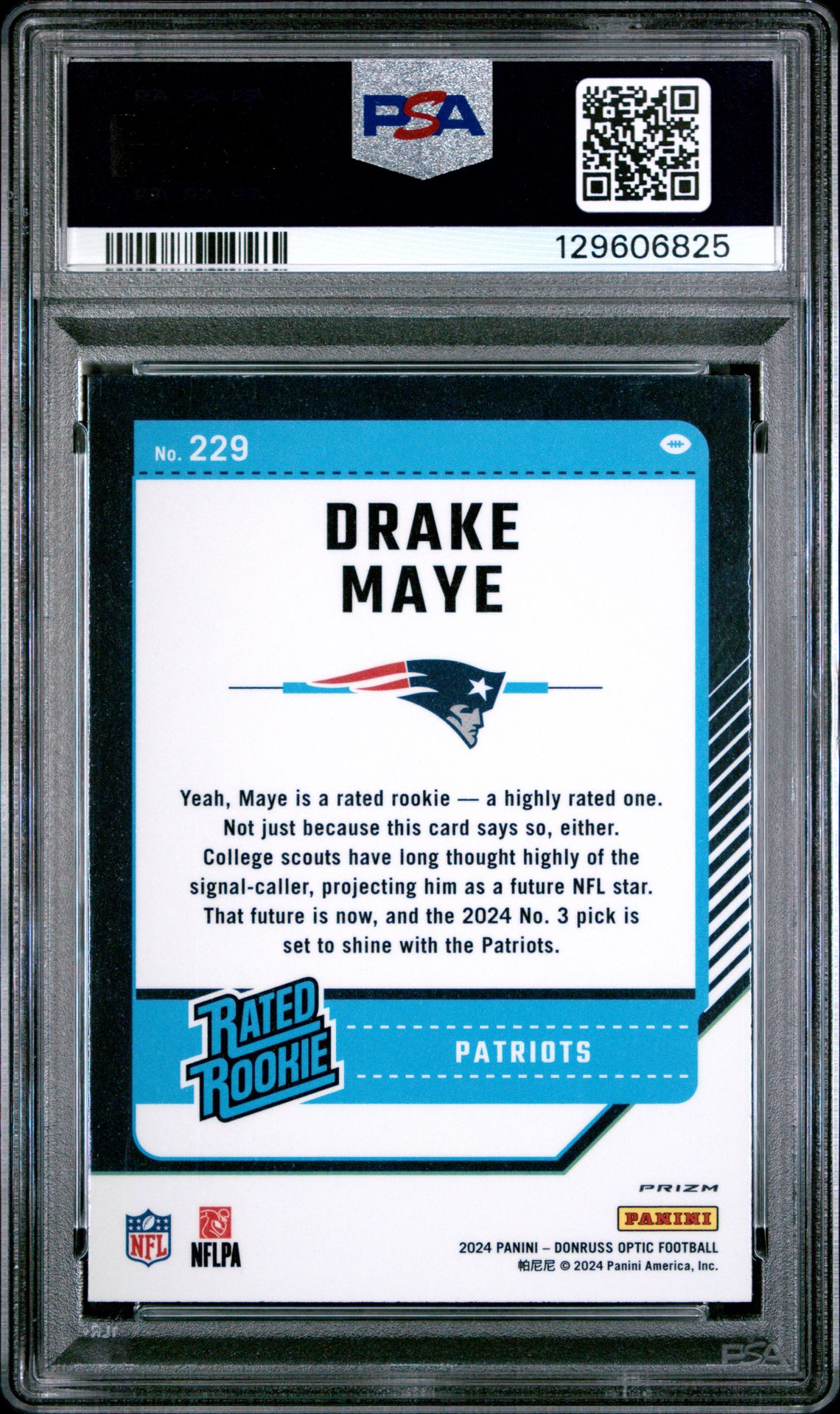 2024 Panini Donruss Optic Drake Maye #229 (Stars) Gem Mt 10 back