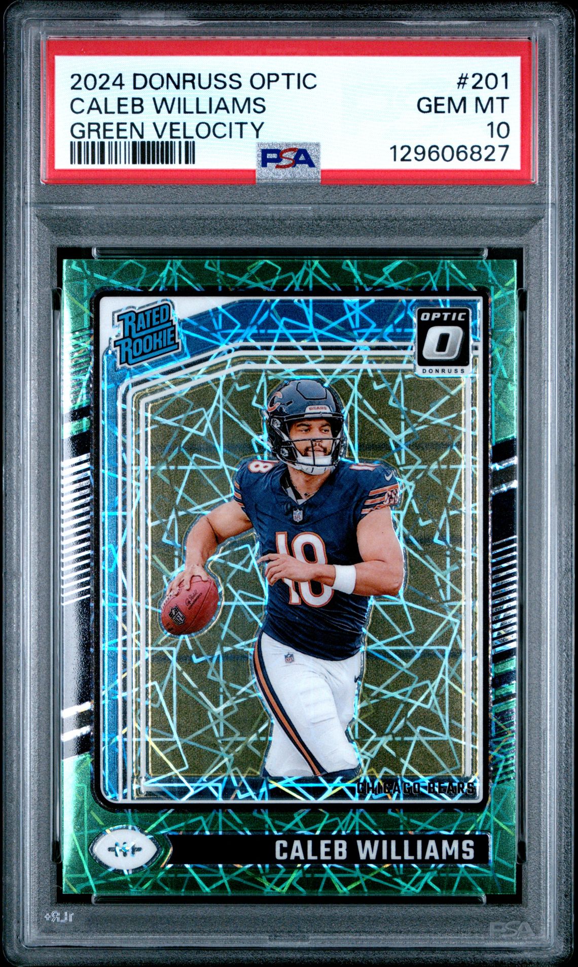 2024 Panini Donruss Optic Caleb Williams #201 (Green Velocity) Gem Mt 10 front