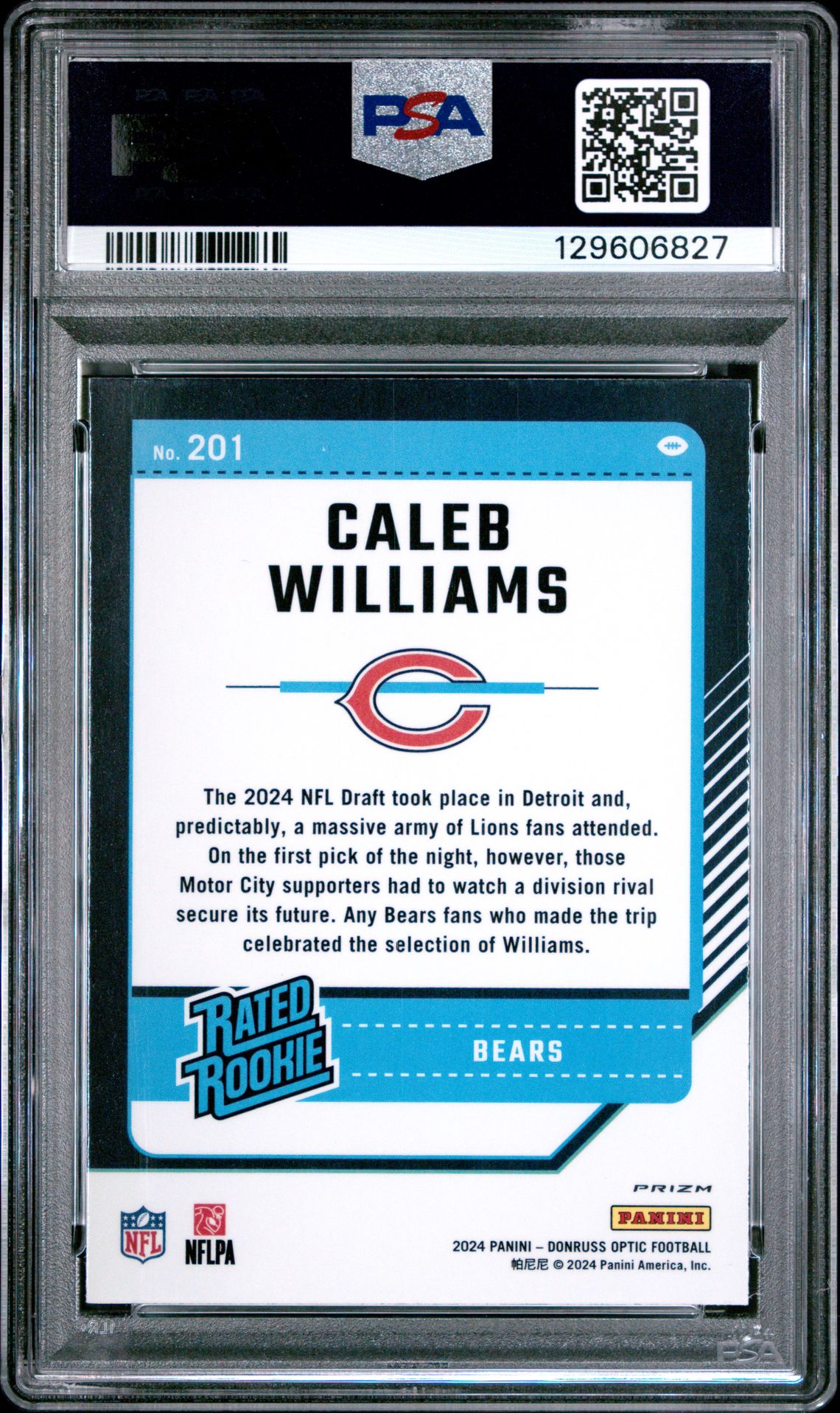 2024 Panini Donruss Optic Caleb Williams #201 (Green Velocity) Gem Mt 10 back
