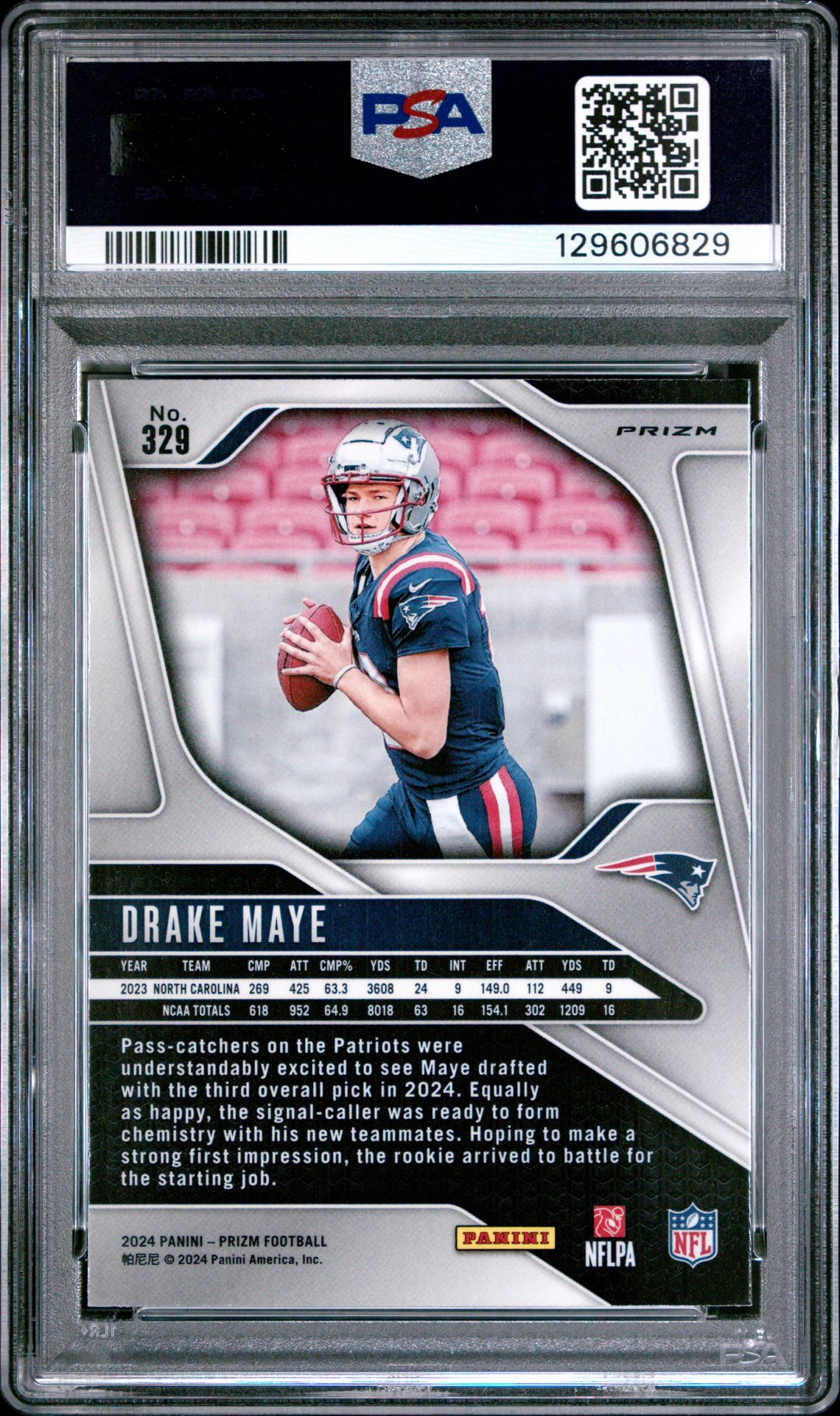 2024 Panini Prizm Drake Maye #329 (Lazer Prizm) Mint 9 back