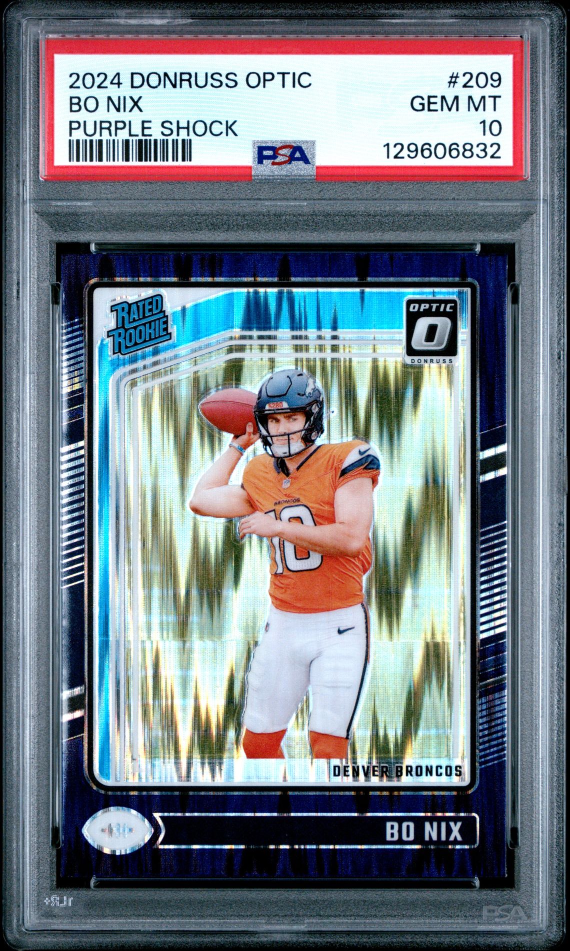 2024 Panini Donruss Optic Bo Nix #209 (Purple Shock) Gem Mt 10 front