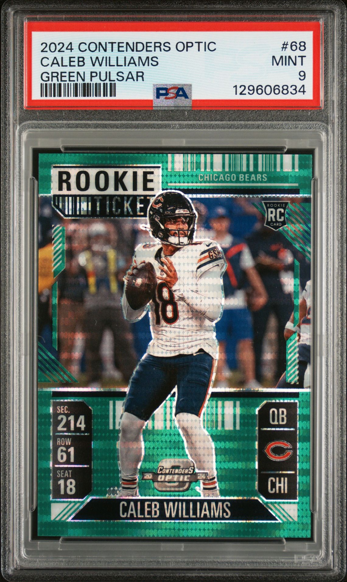 2024 Panini Contenders Optic Caleb Williams #68 (Green Pulsar) Mint 9 front