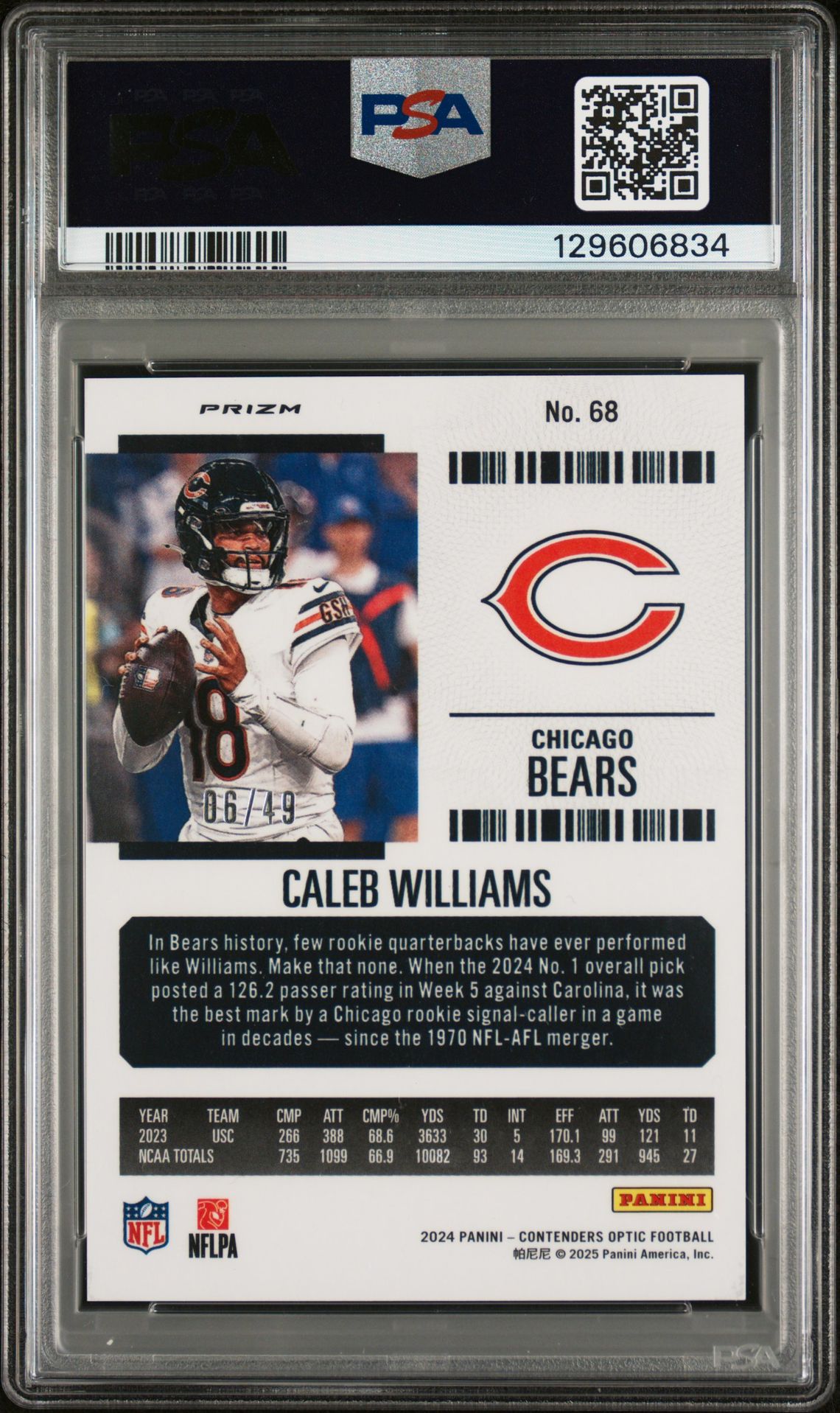 2024 Panini Contenders Optic Caleb Williams #68 (Green Pulsar) Mint 9 back