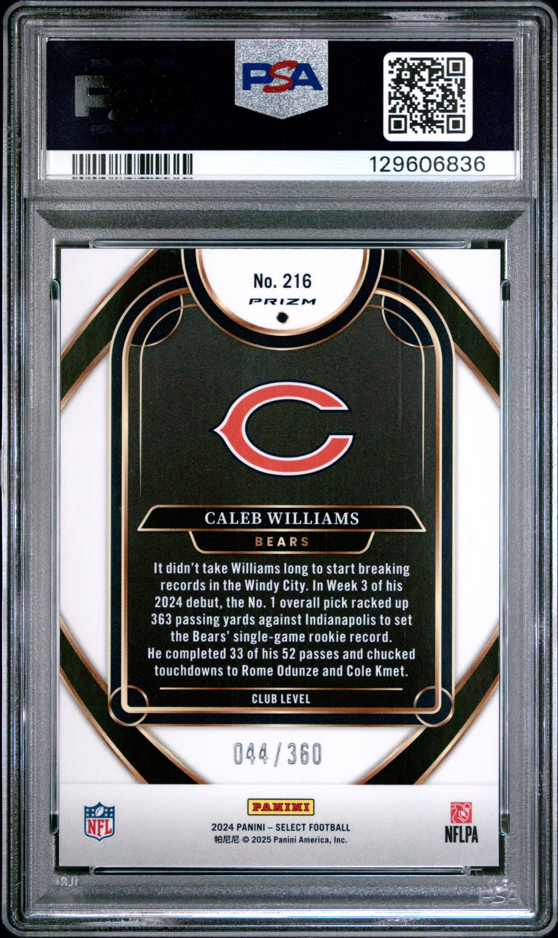 2024 Panini Select Caleb Williams #216 (Purple Shock) Mint 9 back