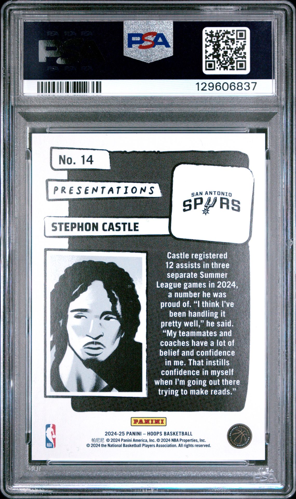 2024 Panini Nba Hoops Presentations Stephon Castle #14 Gem Mt 10 back