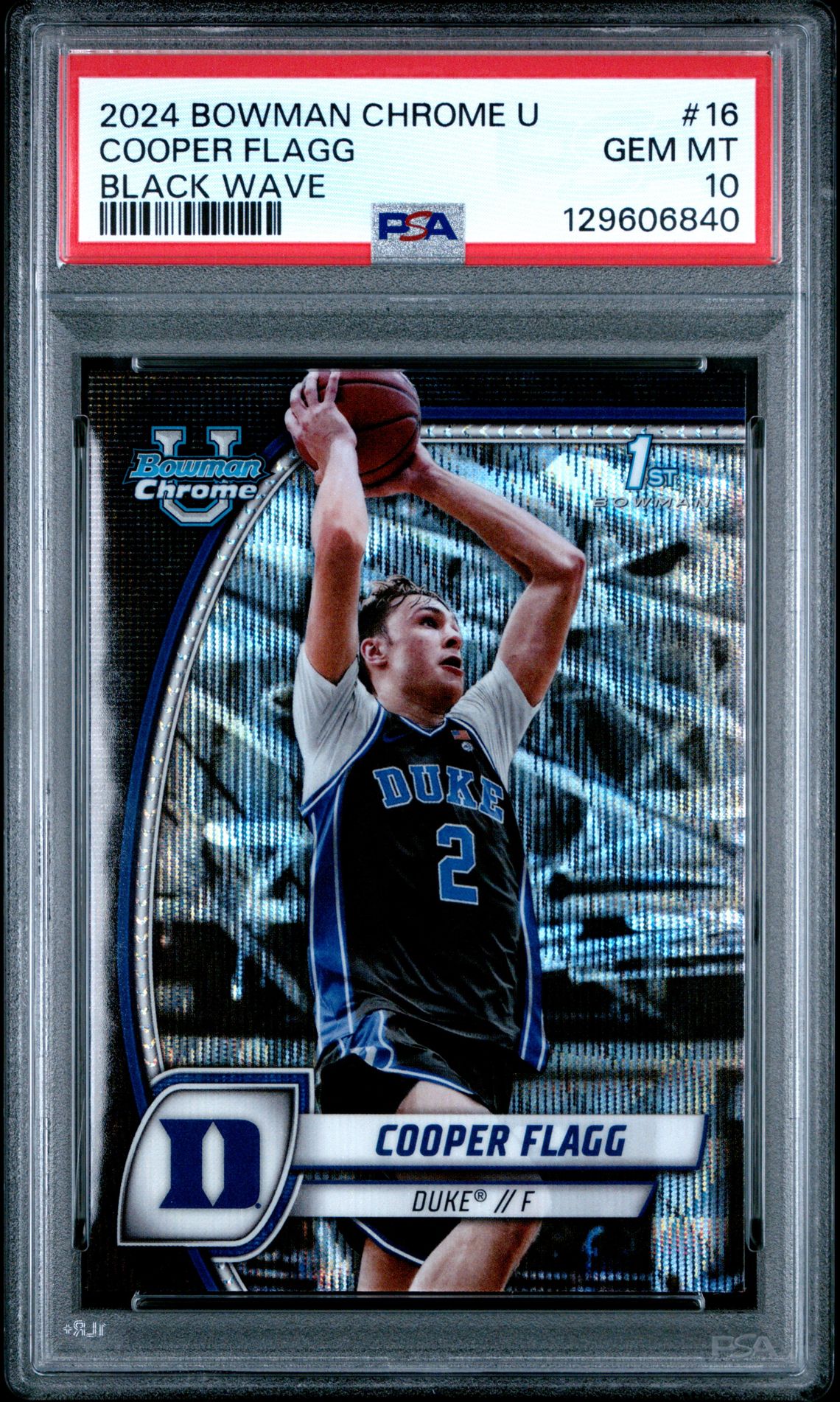 2024 Bowman Chrome University Cooper Flagg #16 (Black Wave) Gem Mt 10 front