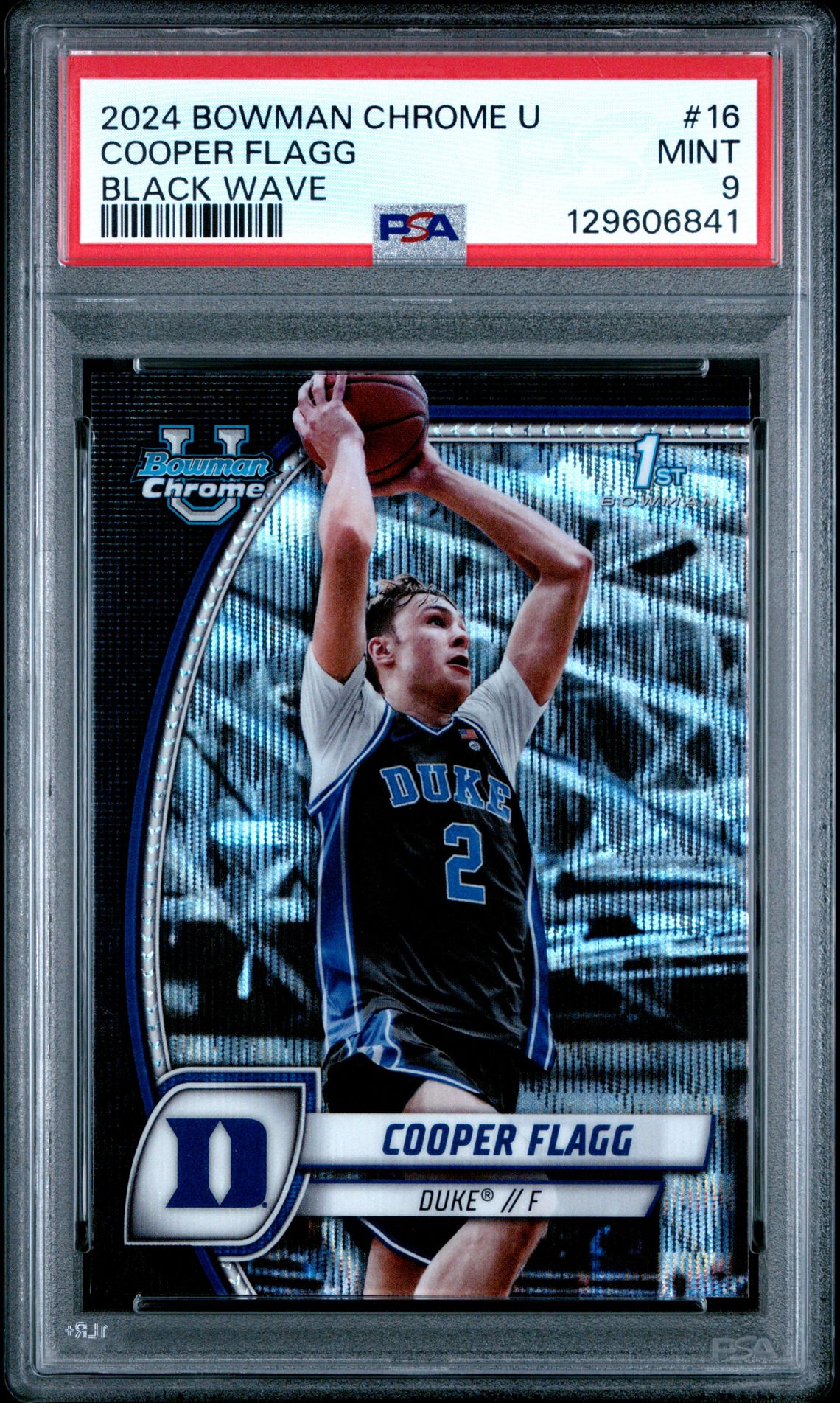 2024 Bowman Chrome University Cooper Flagg #16 (Black Wave) Mint 9 front