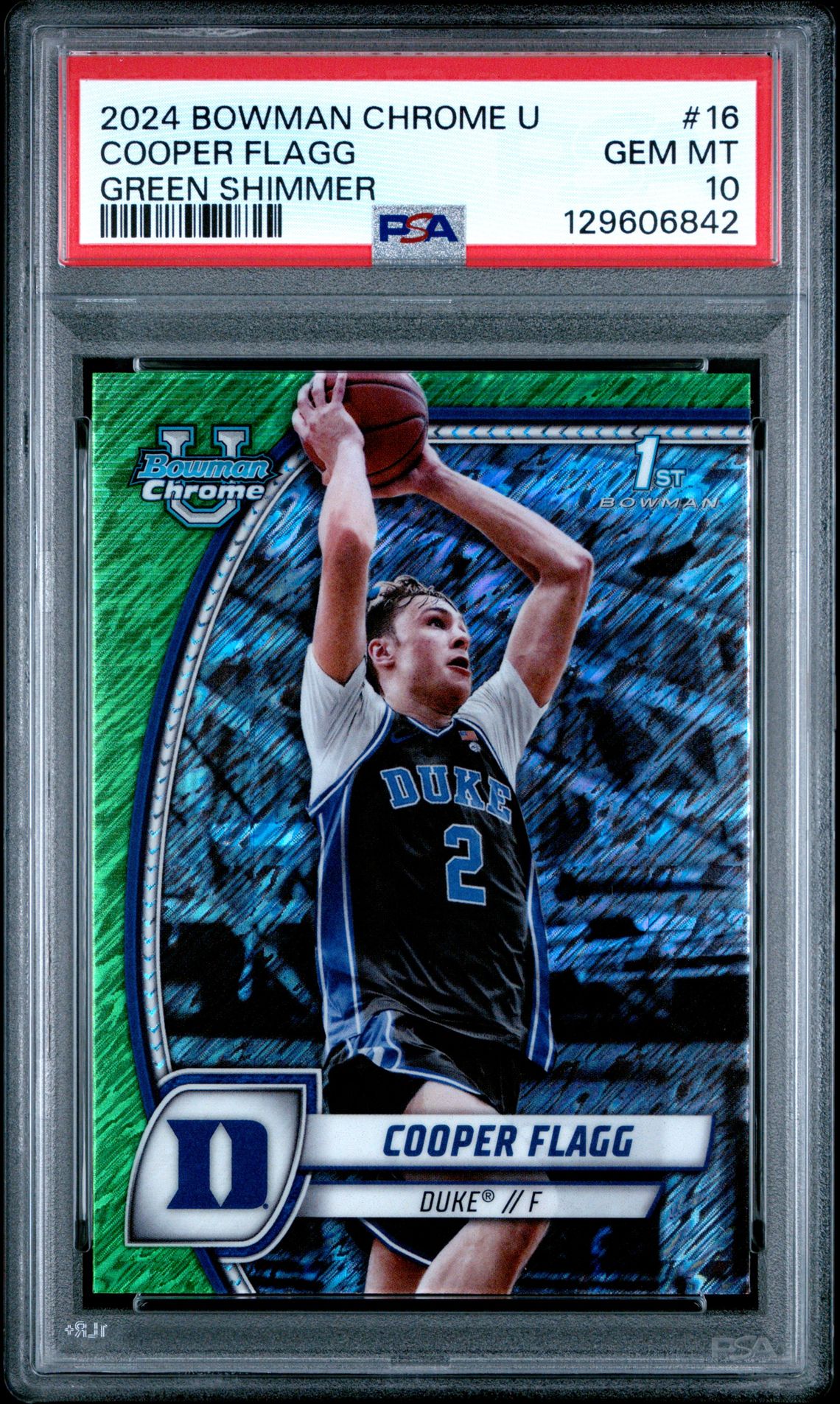 2024 Bowman Chrome University Cooper Flagg #16 (Green Shimmer) Gem Mt 10 front
