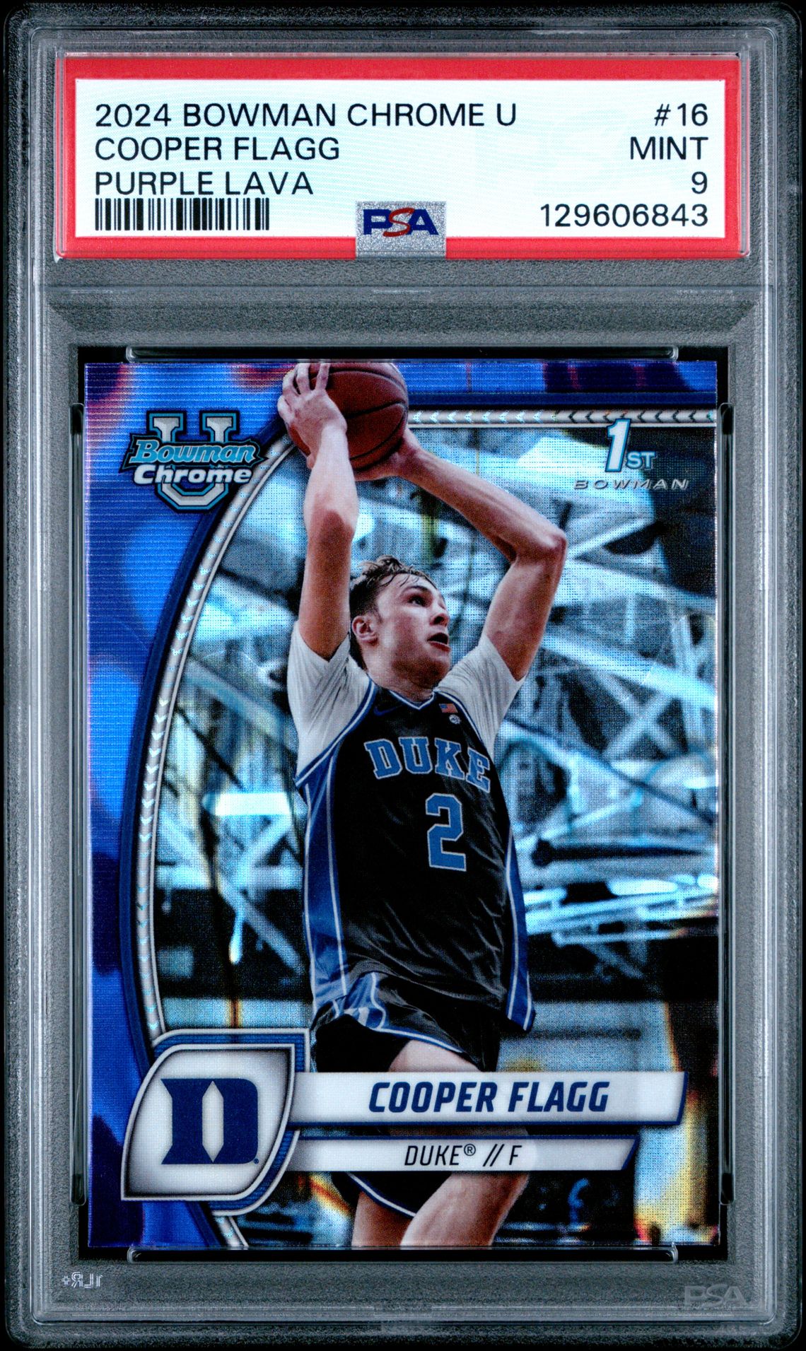 2024 Bowman Chrome University Cooper Flagg #16 (Purple Lava) Mint 9 front