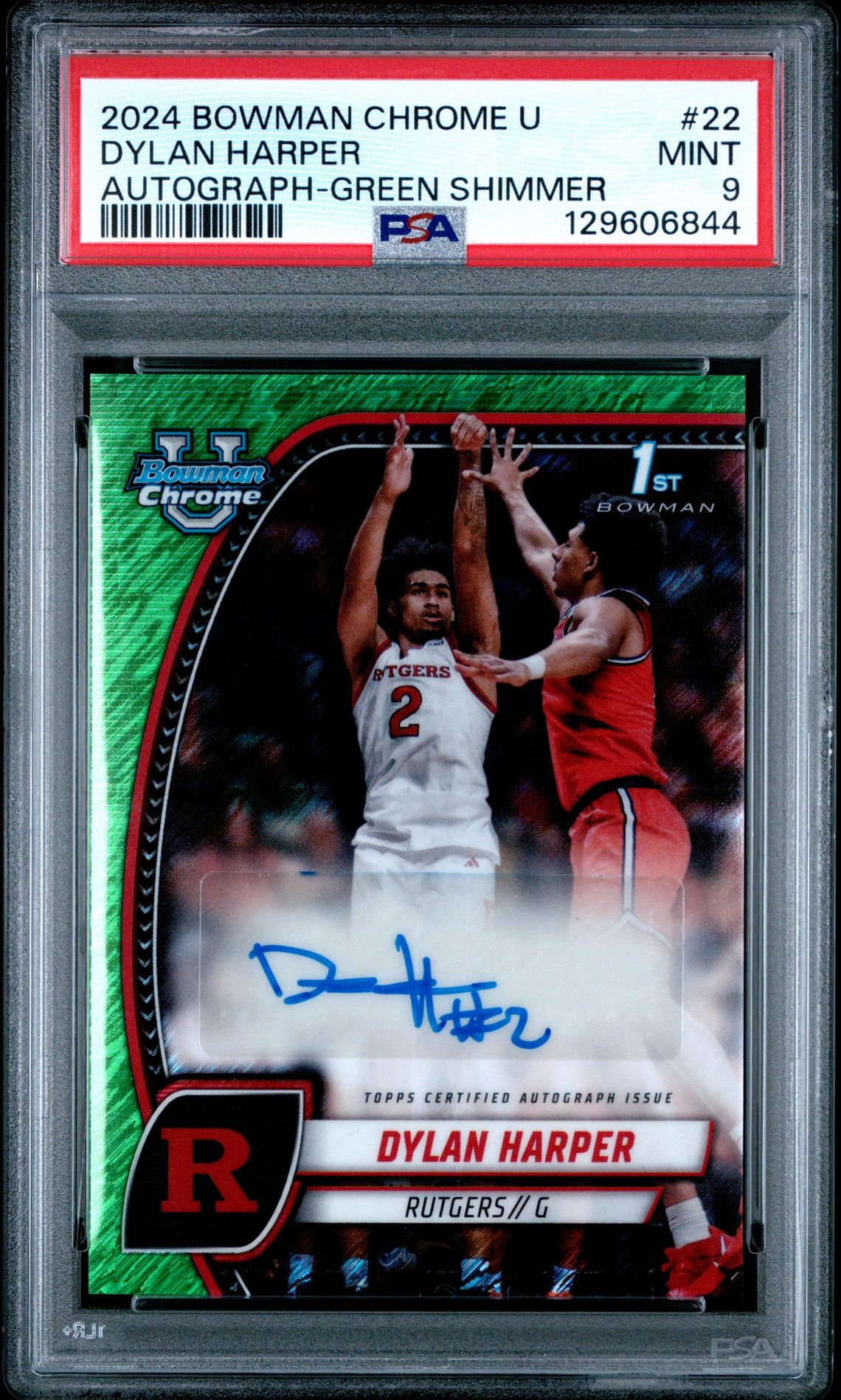 2024 Bowman Chrome University Dylan Harper #22 (Autograph-Green Shimmer) Mint 9 front