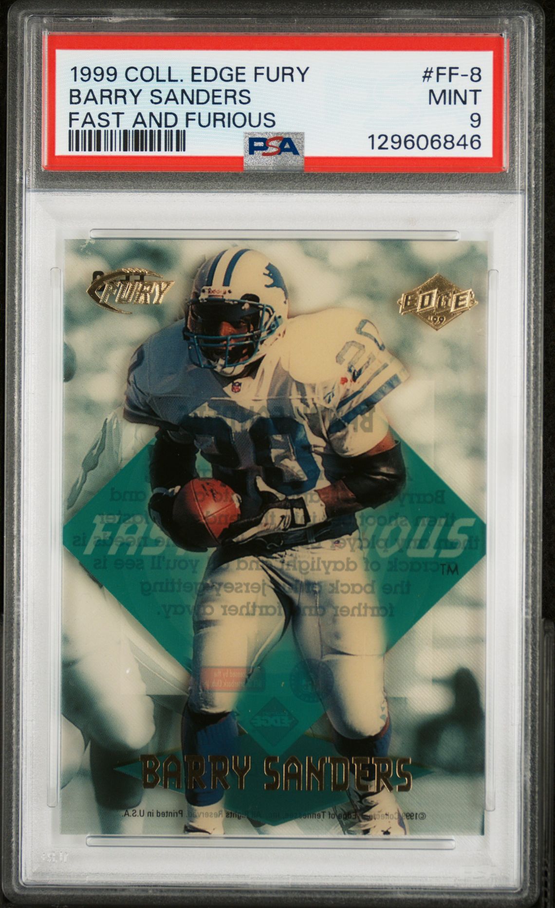 1999 Collector's Edge Fury Fast And Furious Barry Sanders #Ff-8 (Fast And Furious) Mint 9 front
