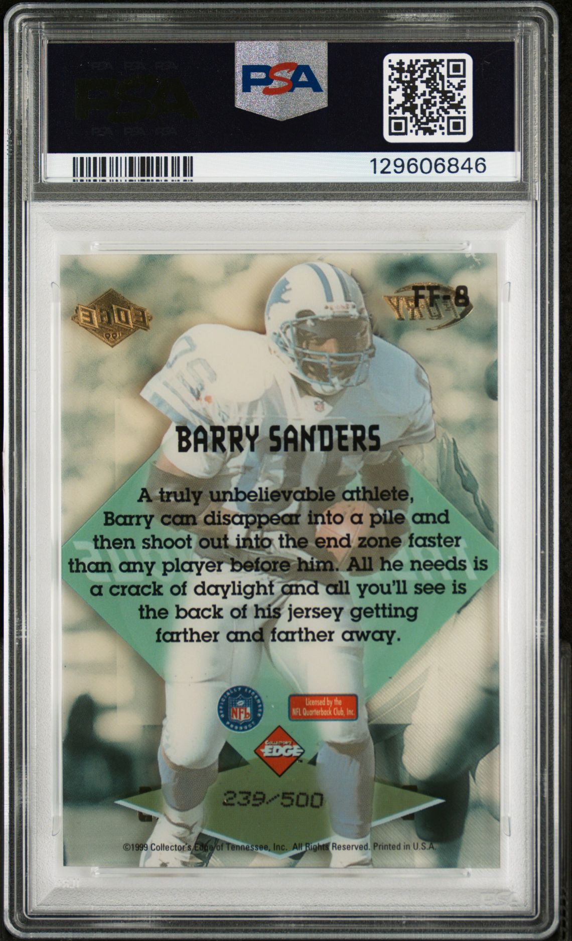 1999 Collector's Edge Fury Fast And Furious Barry Sanders #Ff-8 (Fast And Furious) Mint 9 back