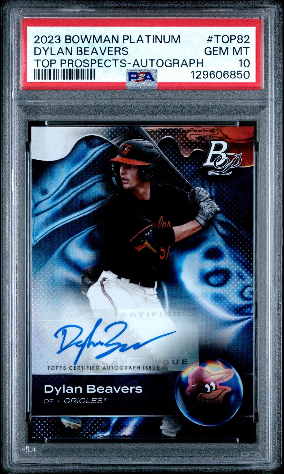 2023 Bowman Platinum Top Prospects Dylan Beavers #Top82 (Top Prospects-Autograph) Gem Mt 10 front