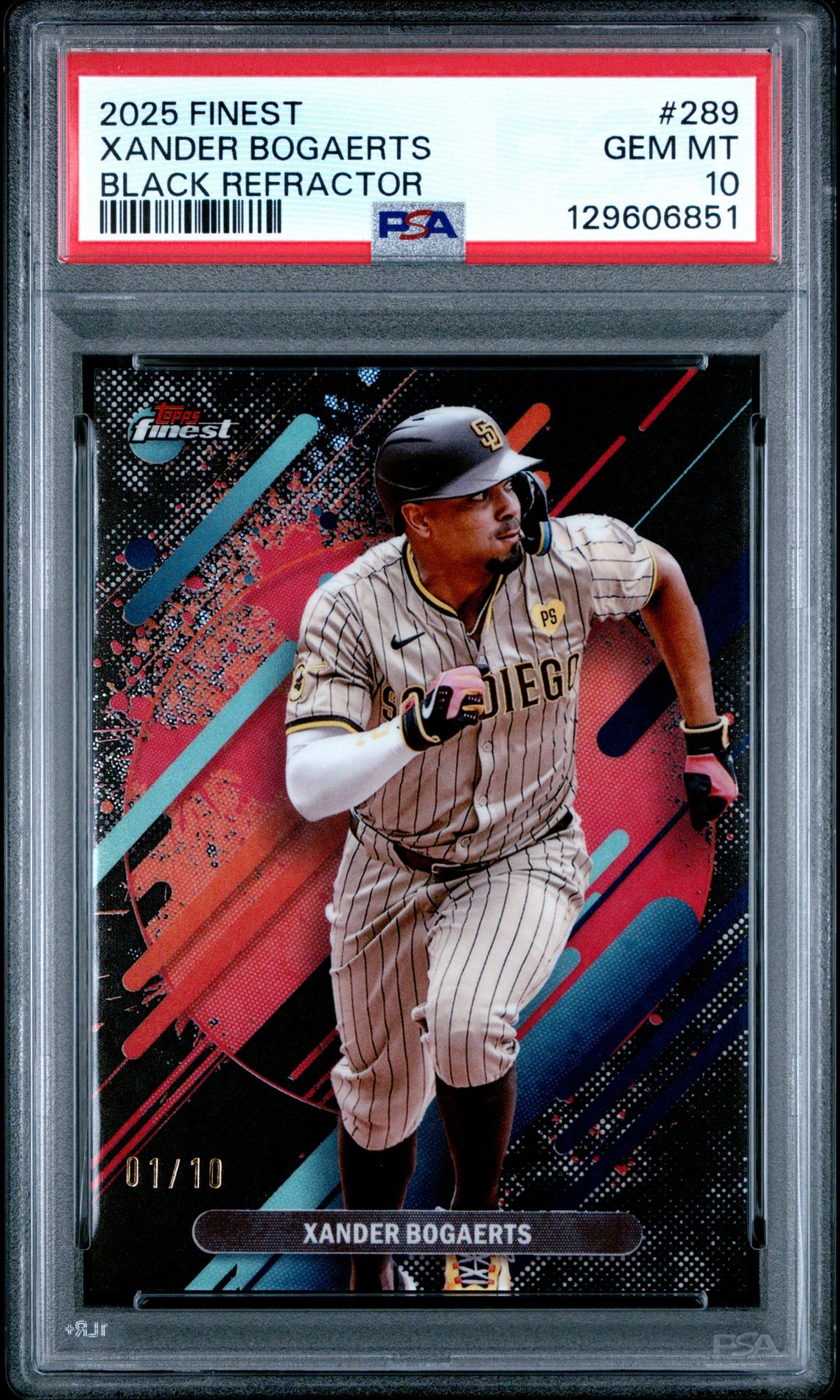 2025 Topps Finest Xander Bogaerts #289 (Black Refractor) Gem Mt 10 front view - PSA graded GEM MT 10