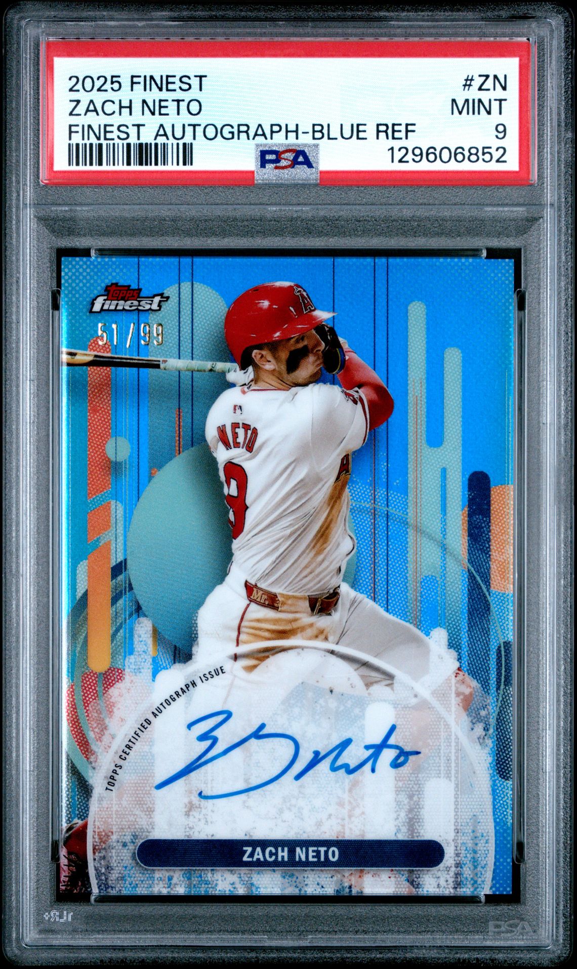 2025 Topps Finest Finest Autographs Zach Neto #Zn (Finest Autograph-Blue Ref) Mint 9 front