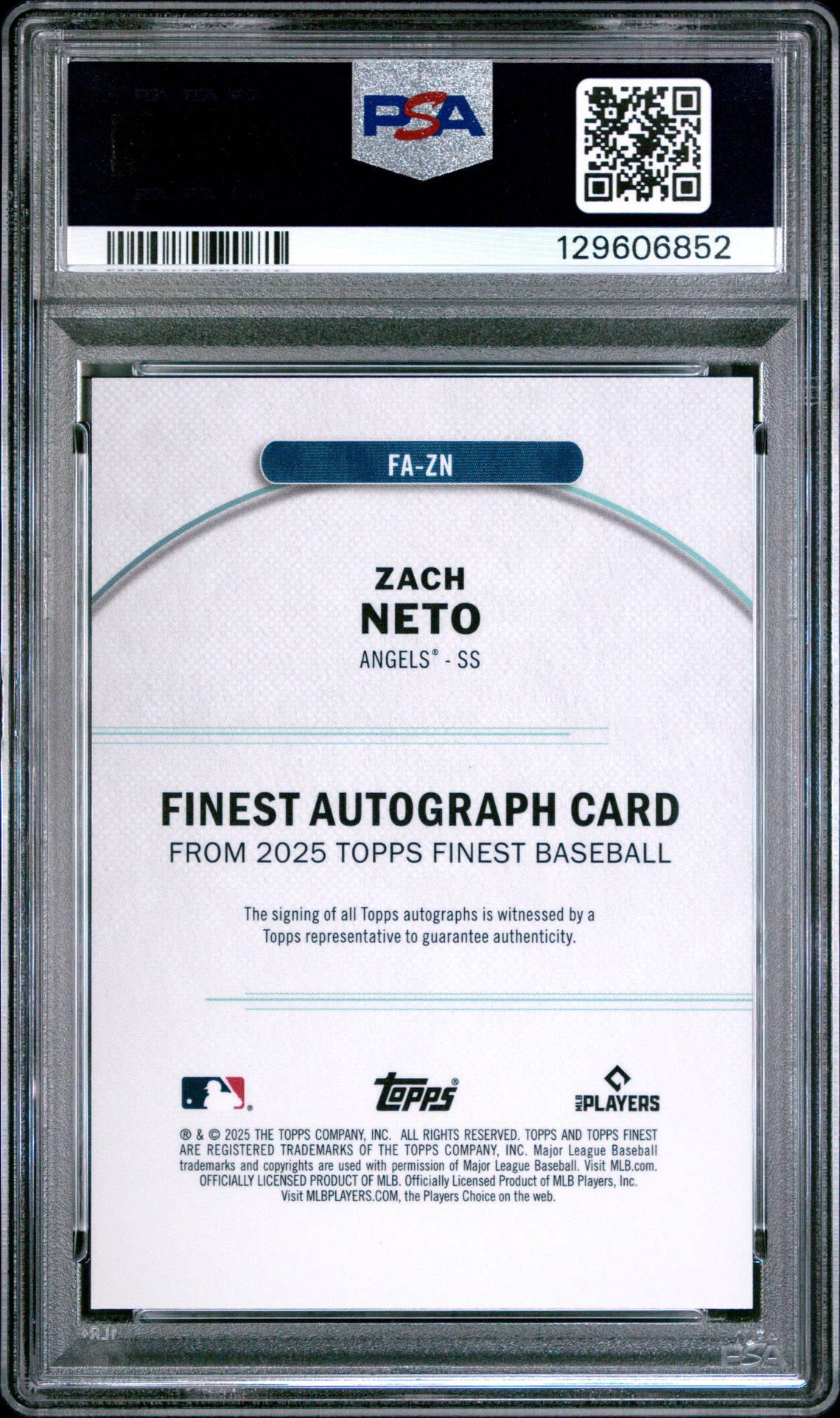 2025 Topps Finest Finest Autographs Zach Neto #Zn (Finest Autograph-Blue Ref) Mint 9 back