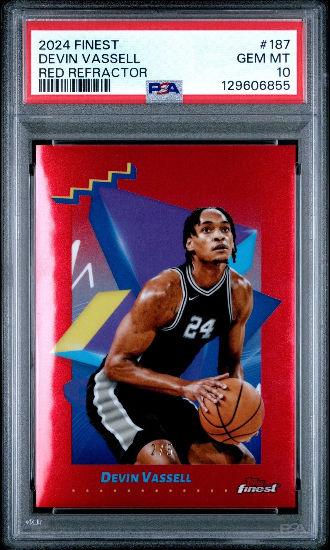 2024 Topps Finest Devin Vassell #187 (Red Refractor) Gem Mt 10 front