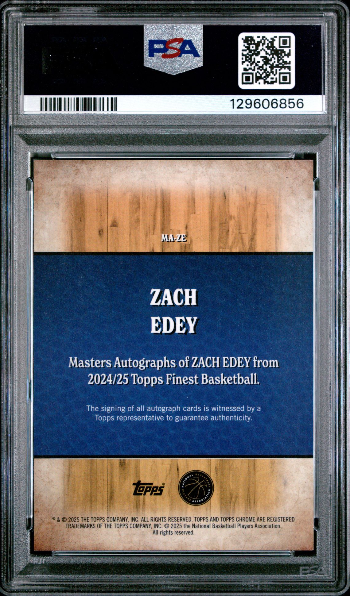 2024 Topps Finest Masters Autograph Zach Edey #Maze (Masters Auto-Gold Ref) Mint 9 back