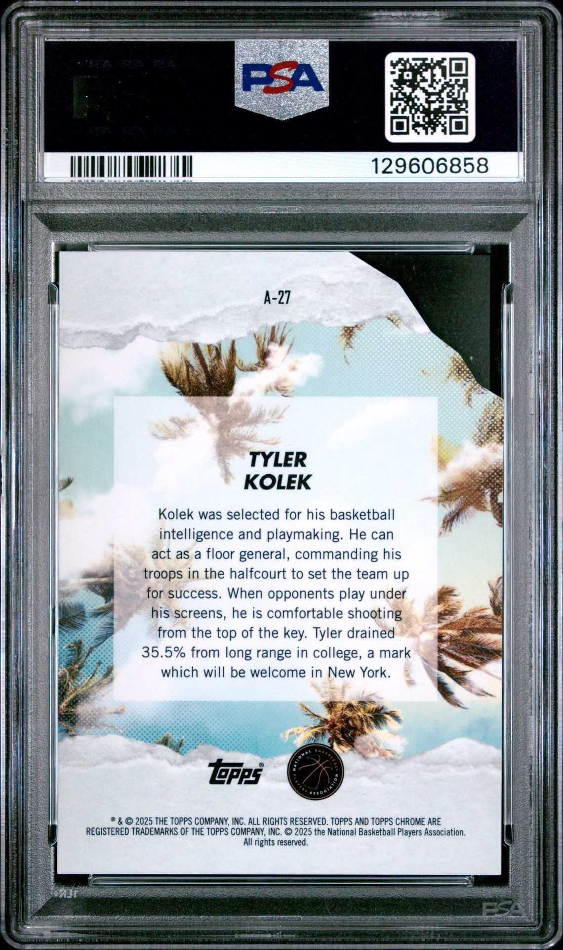 2024 Topps Finest Arrivals Tyler Kolek #A27 (Arrivals-Gold Refractor) Gem Mt 10 back